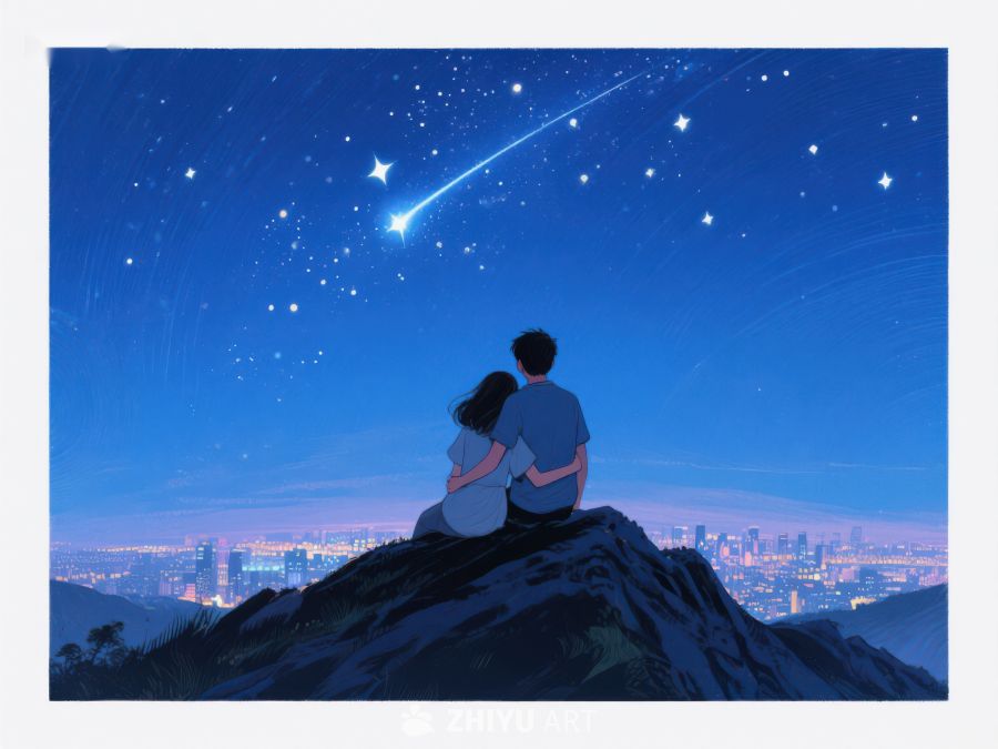 山顶夜观流星的恋人 663