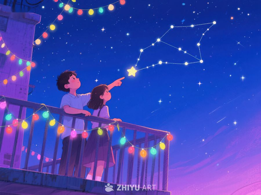夜空下指星的两人 1011