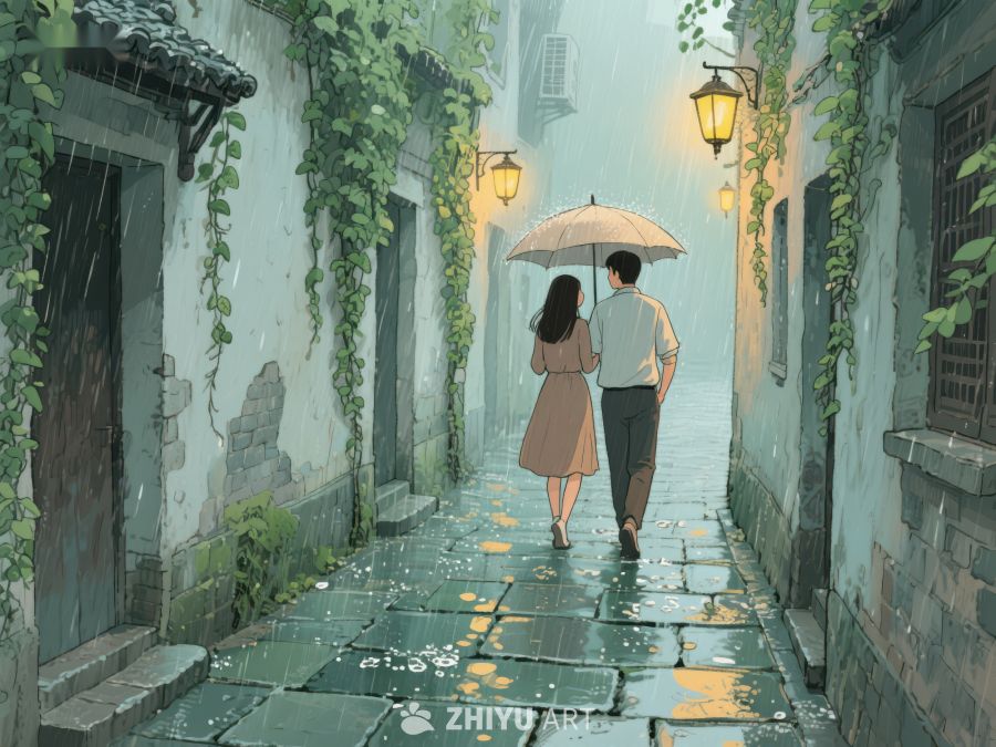 雨巷伞影，情侣漫步 1061