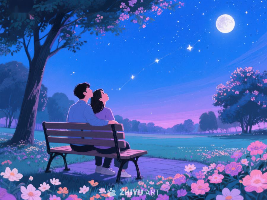 月下花海，情侣共赏夜景 1133