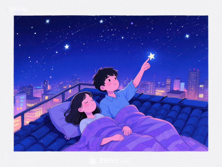 屋顶夜景下的温馨时刻 839