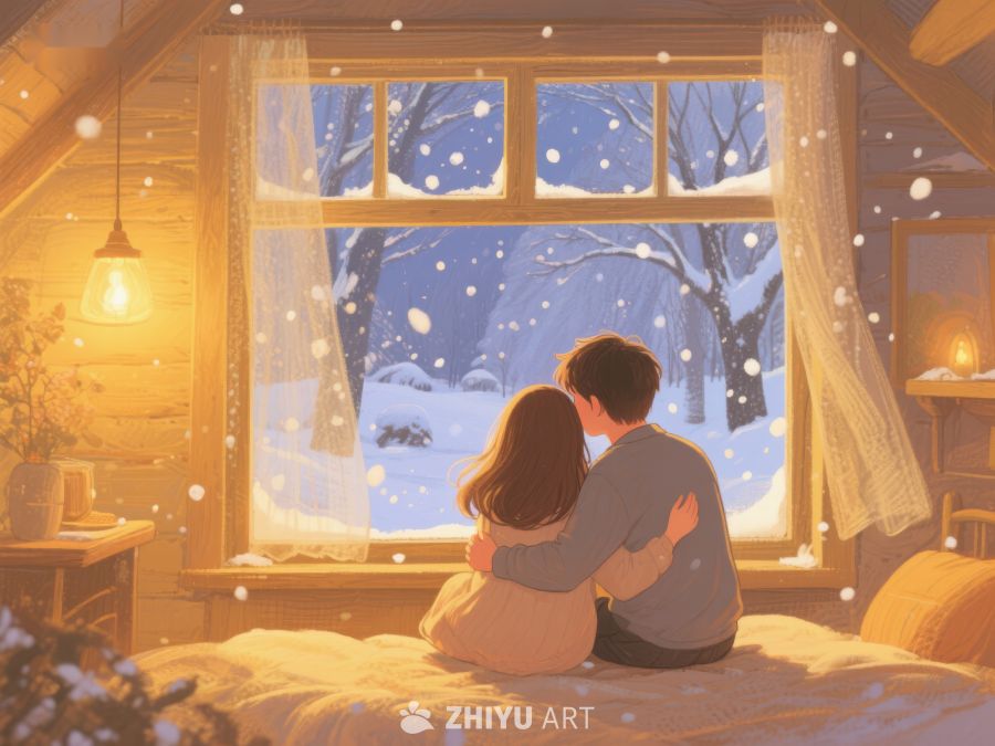 雪夜窗前的温馨时刻 879