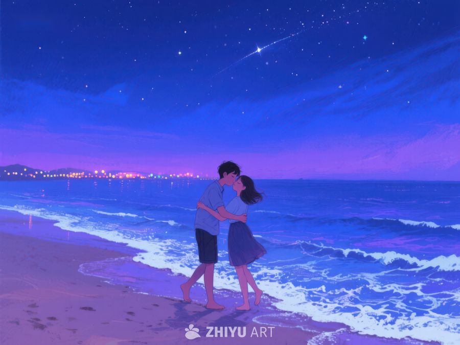 夜空下的海滩情侣 952