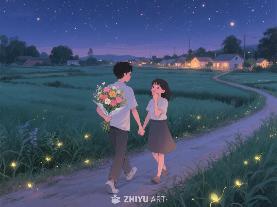 夜空下携手漫步的情侣 985