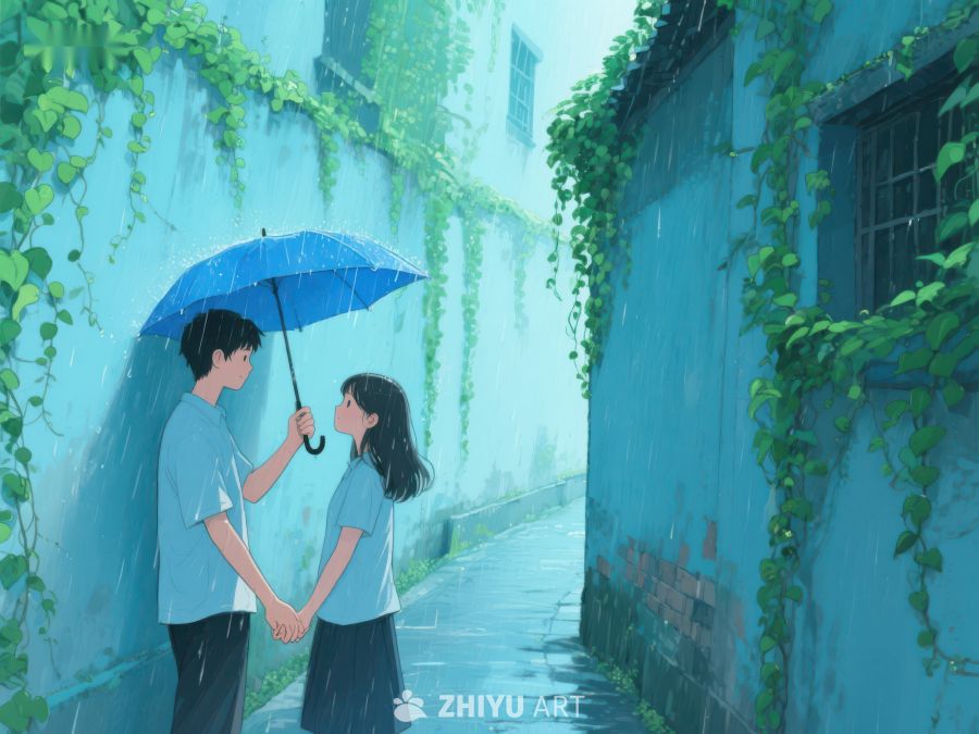 雨中伞下，两人相依 1087