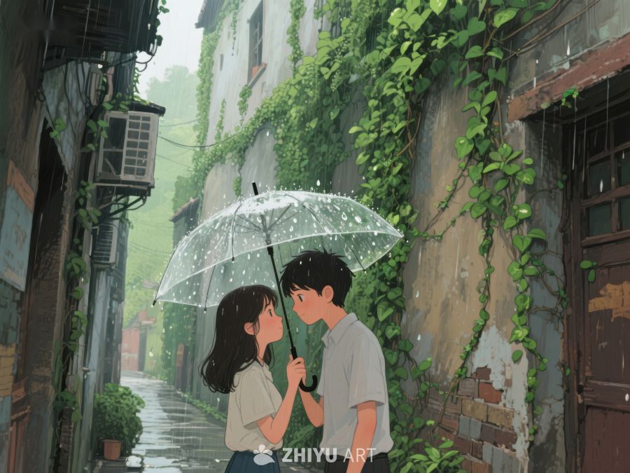 雨中伞下，青藤老巷的温馨瞬间 1088