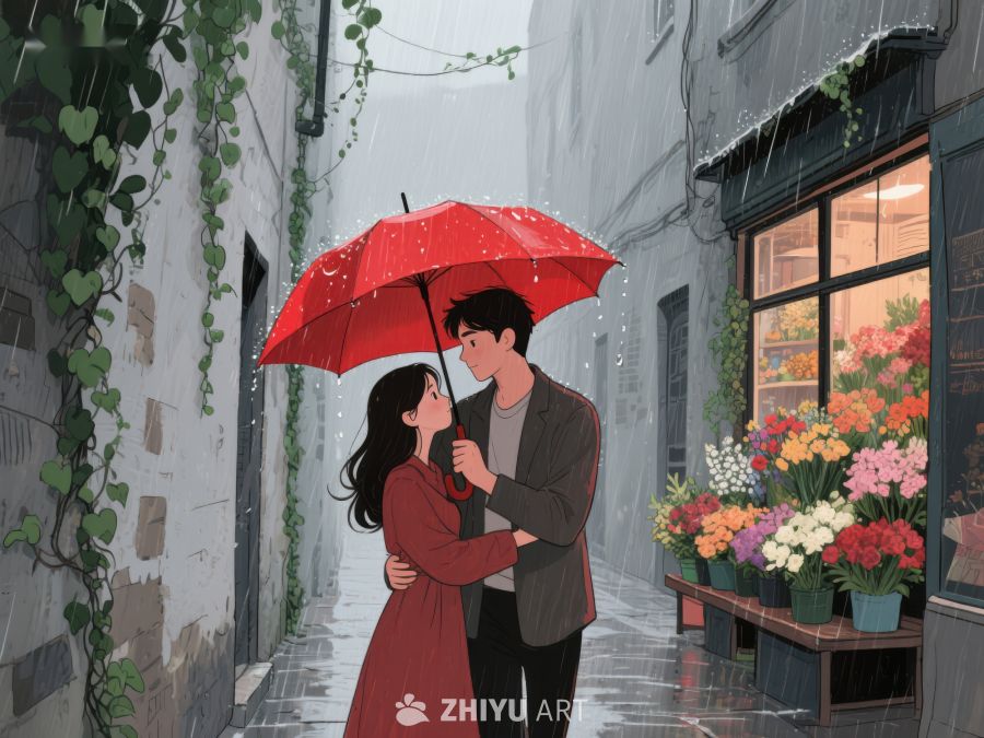 雨中巷陌，伞下温情 1093