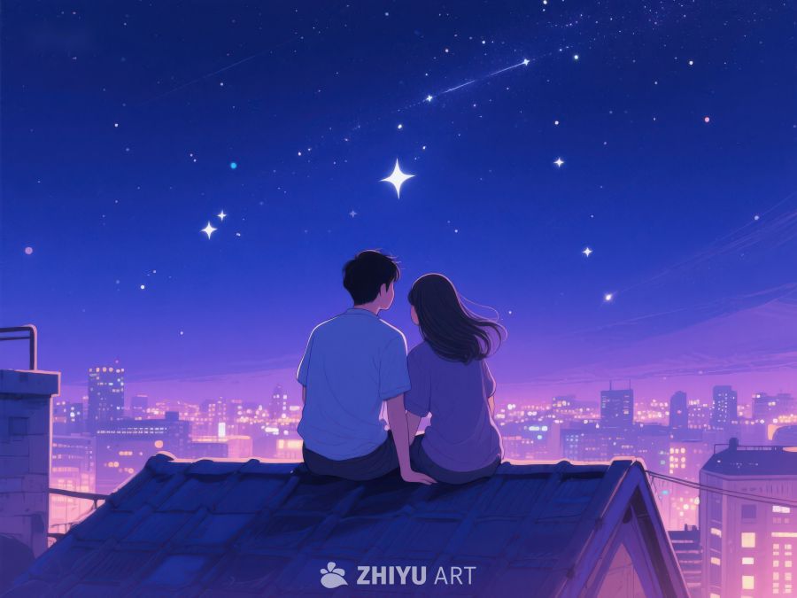 屋顶夜景下的情侣 917