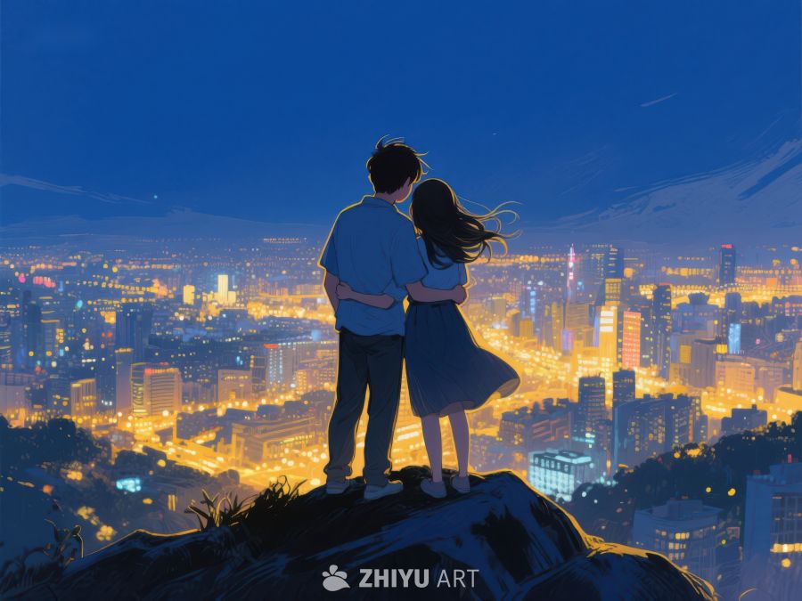 夜景下的情侣拥抱 1013
