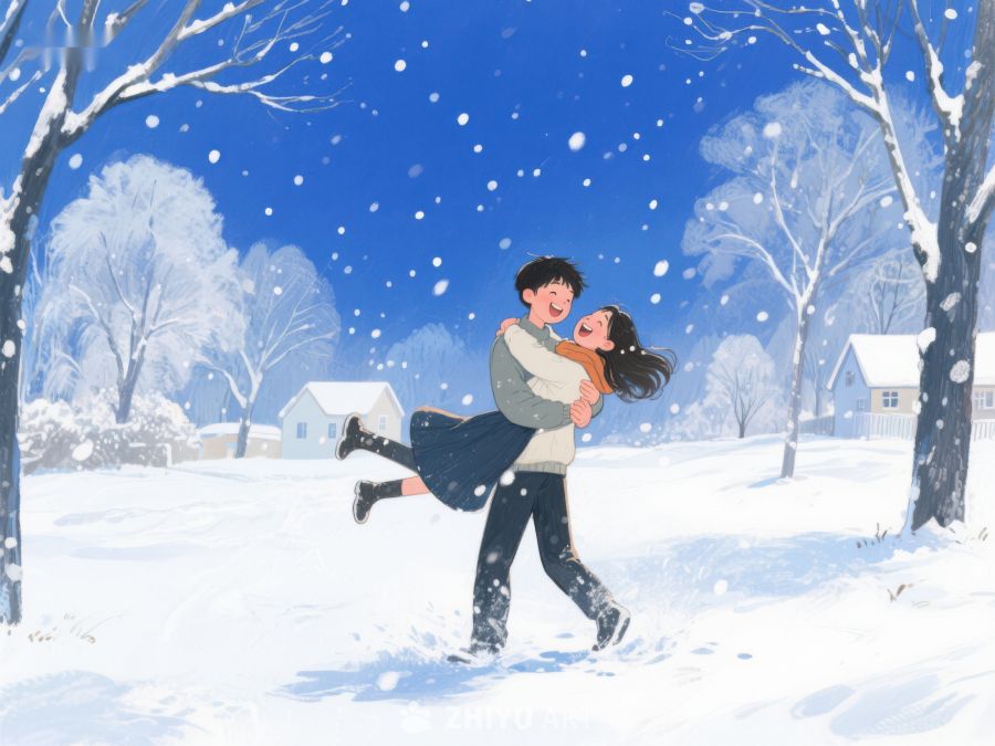 冬日雪景中的一对恋人 134