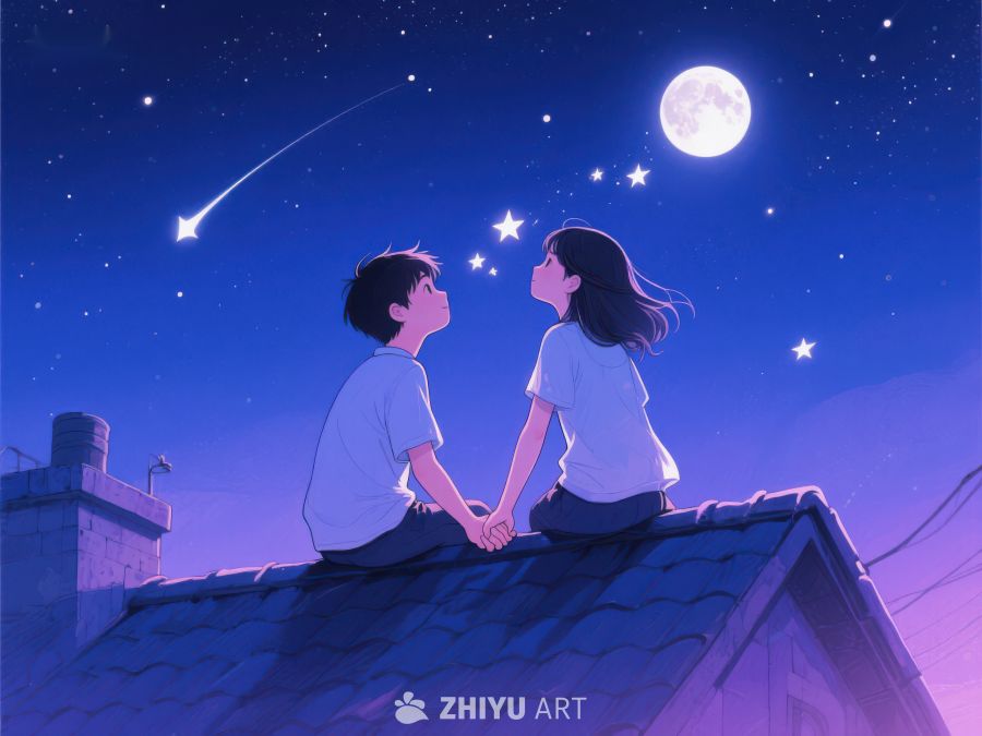 屋顶夜空下的温馨对望 924