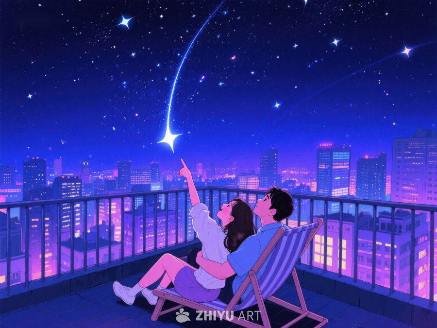 夜空下的情侣许愿 1051