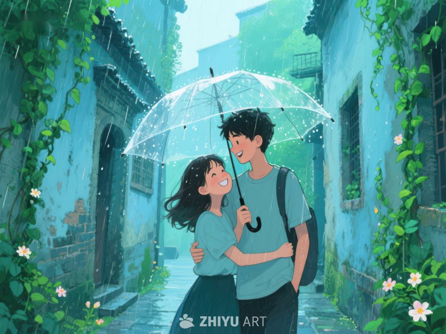 雨中伞下，青石巷里的温馨时光 1183
