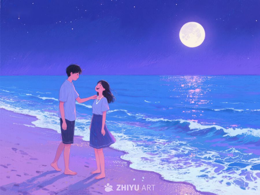 月下海滩情侣漫步 1210