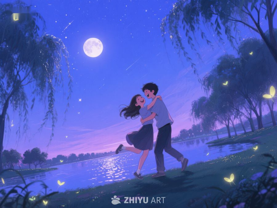 月下情侣共舞，萤火虫环绕 1222