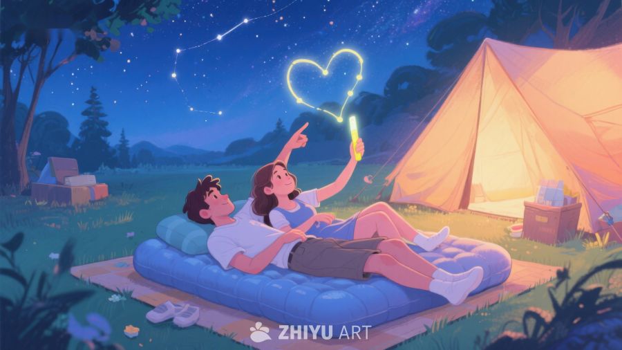 夜空下露营的情侣 576