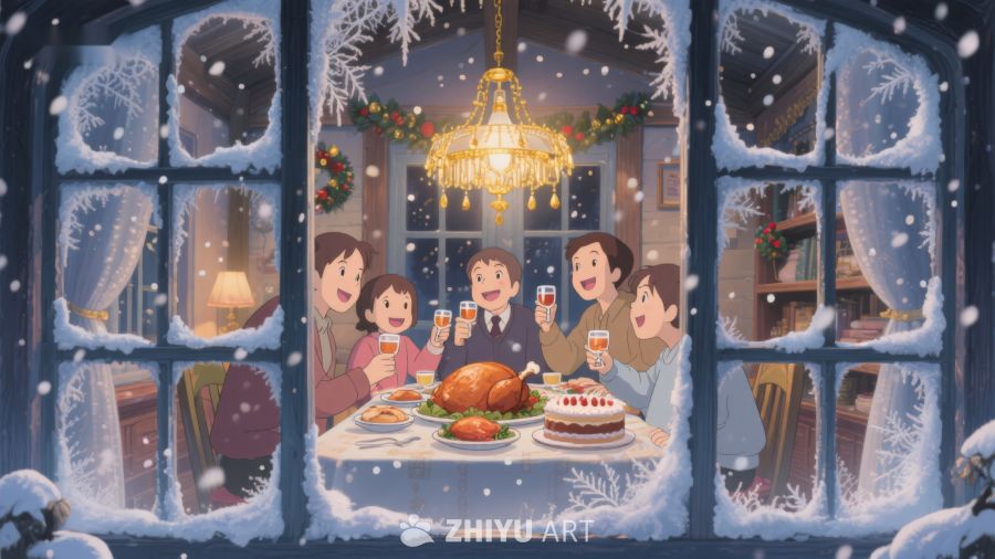 雪夜温馨家庭聚餐 376