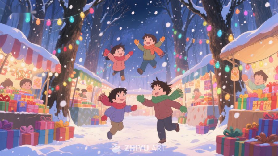 冬日雪景中的欢乐儿童 22