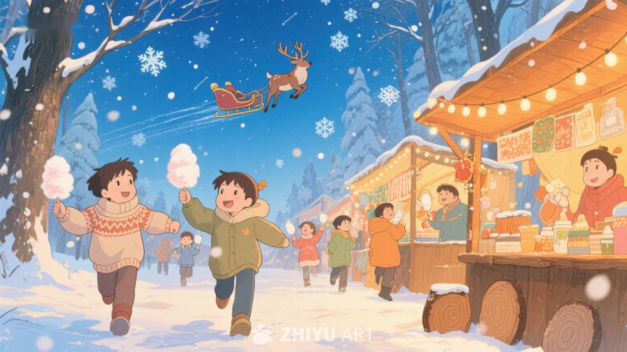 冬日雪景中的欢乐圣诞市场 24