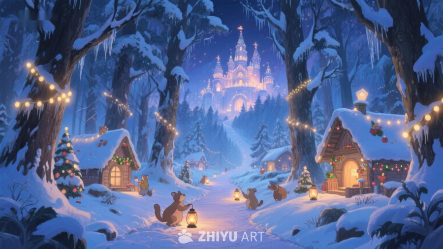 雪夜森林中的童话城堡 402