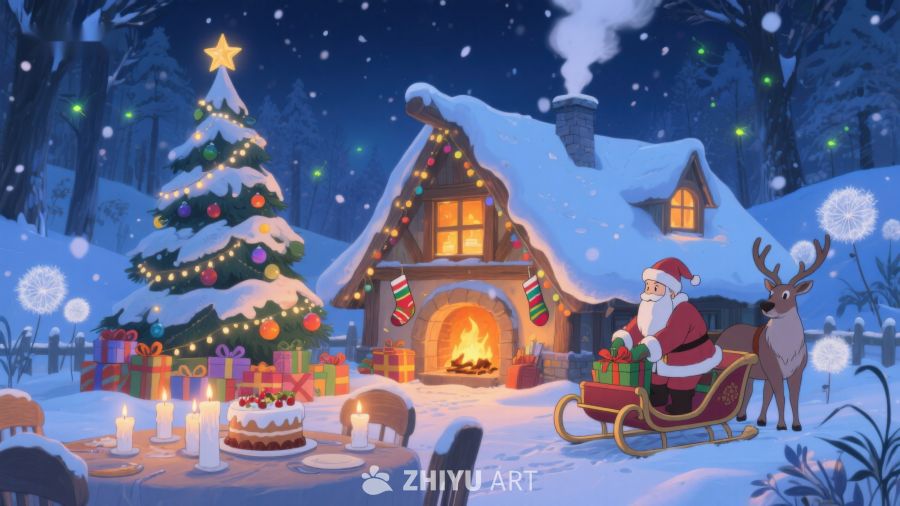 圣诞夜温馨小屋与雪景 241