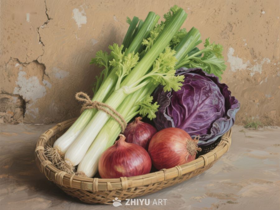 篮子里的芹菜、洋葱和紫甘蓝 186