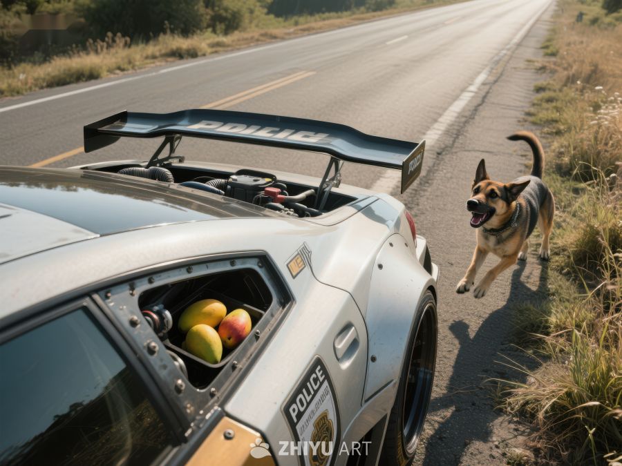 警车与犬在公路旁 217