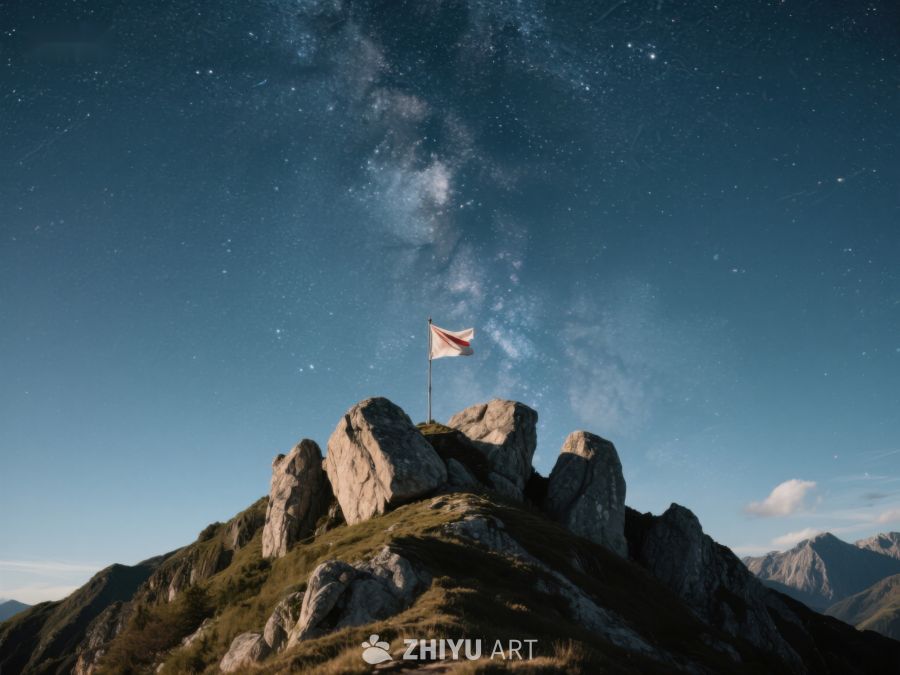 山顶旗帜与星空 129
