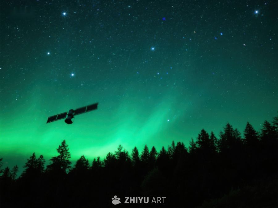 卫星掠过极光夜空 138