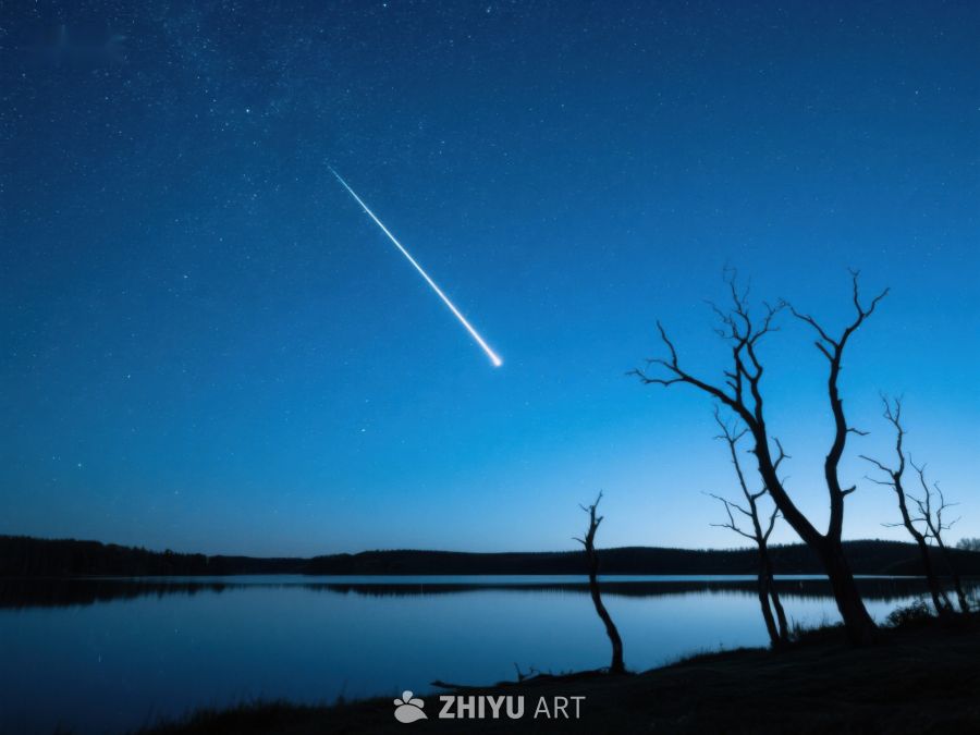 夜空流星划过静谧湖畔 268
