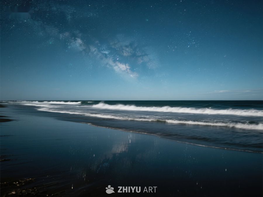 夜空下的海滩倒影 335