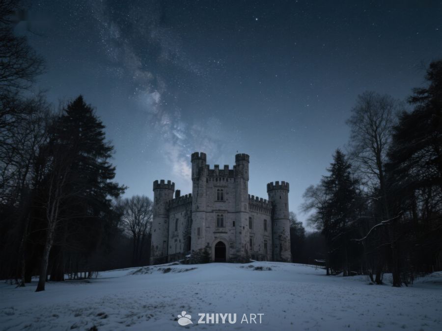 夜空下的雪地古堡 388