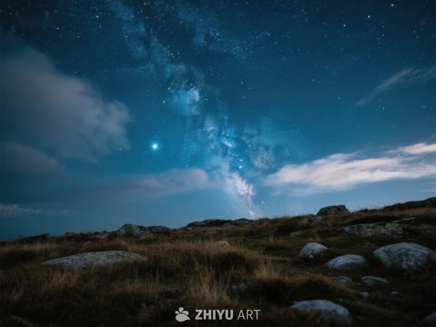 夜空下的岩石草地 394