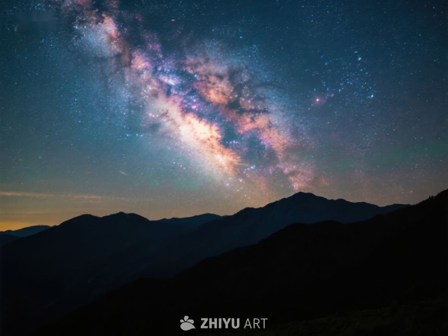 银河横跨夜空，山峦剪影 533