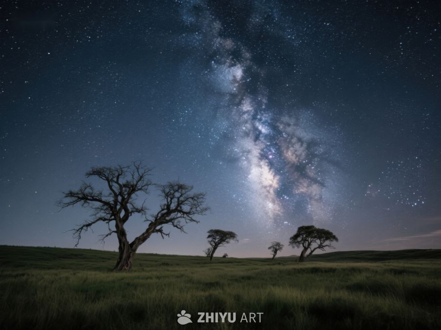 银河下的孤树夜景 539