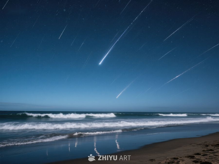 海滩夜空下的星轨与海浪 27