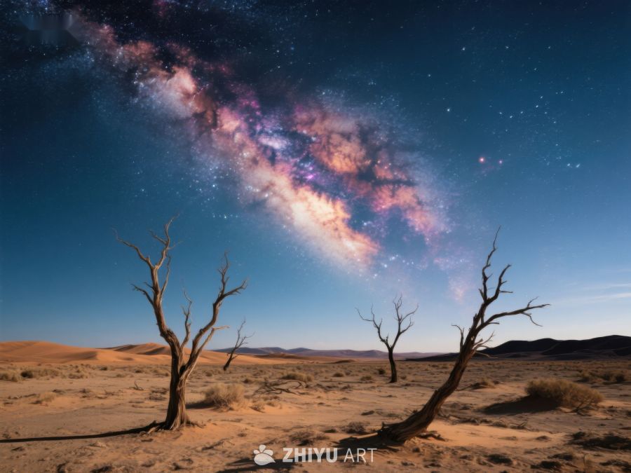 沙漠夜空下的枯树剪影 110