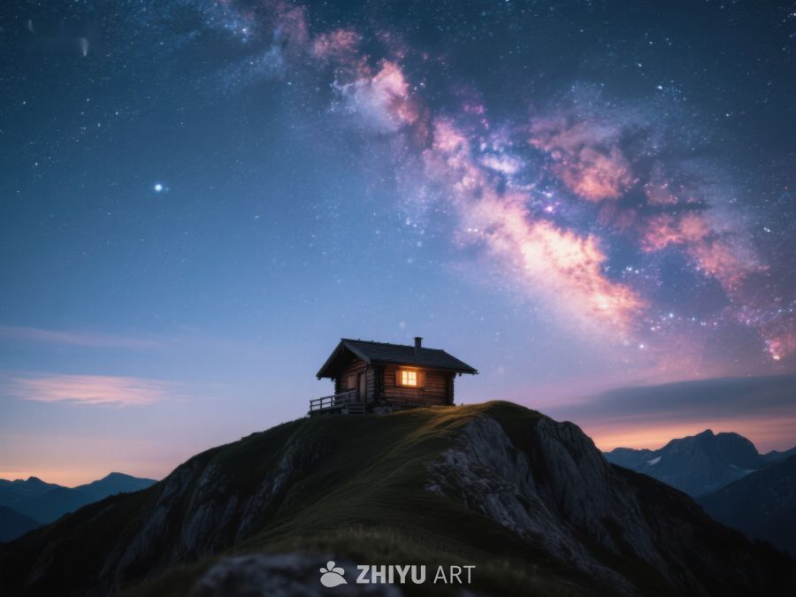 山顶小屋夜景，银河璀璨 133