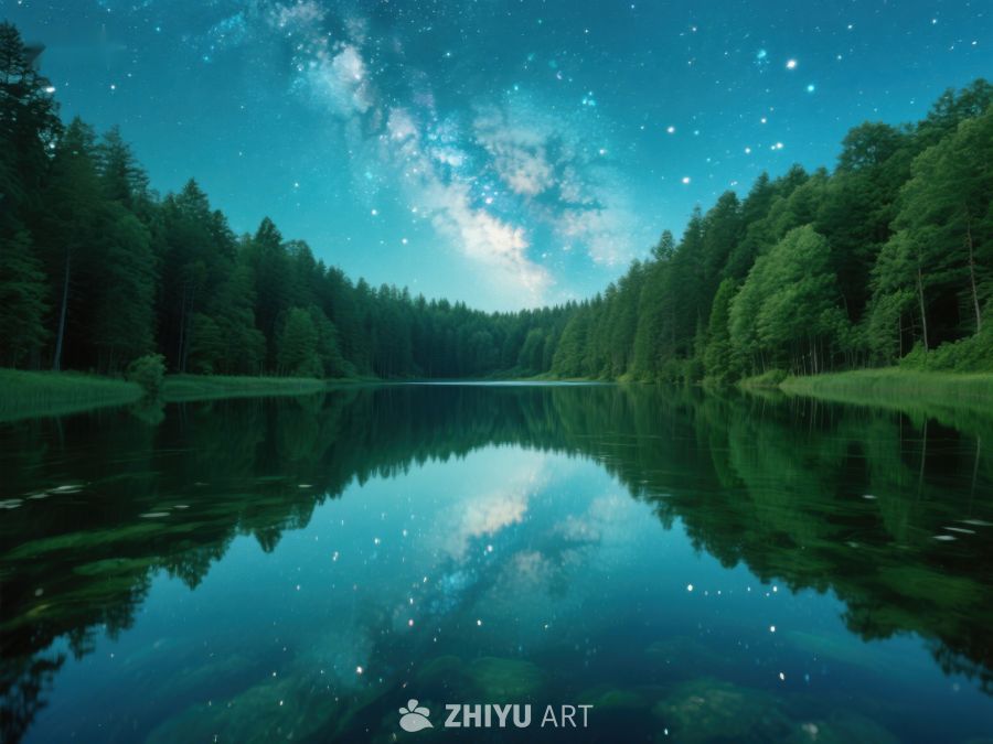 星河映湖，静谧森林夜景 155