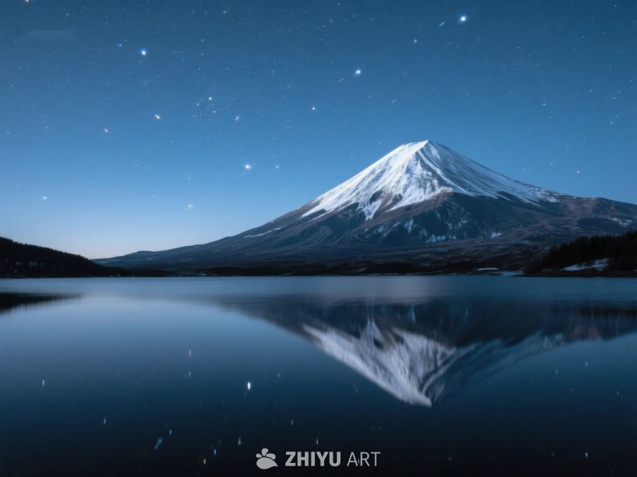 夜幕下的雪山与湖面倒影 512