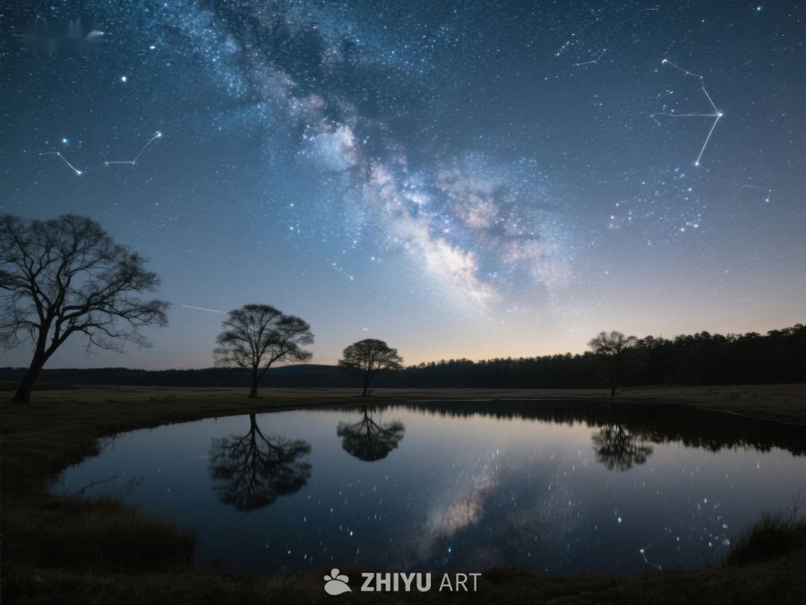 银河映水，夜空下的静谧湖景 540