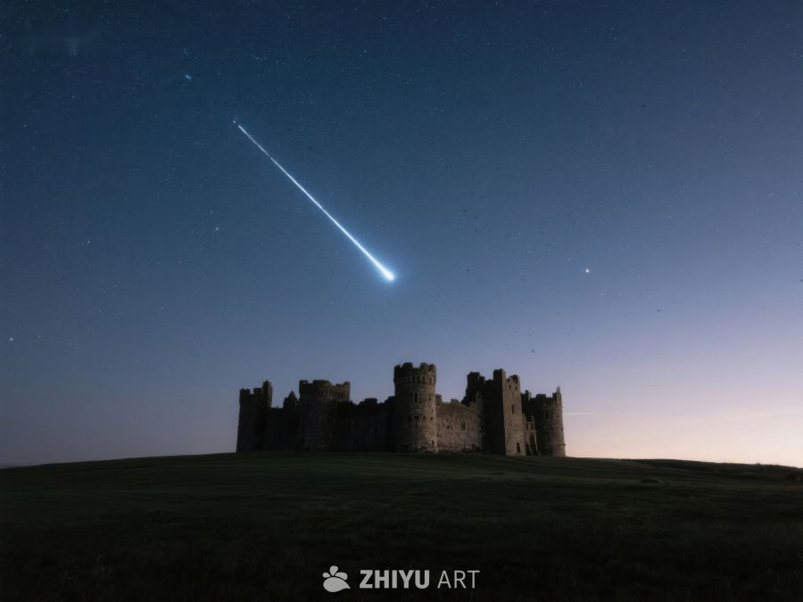 流星划过夜空，古堡静谧伫立 42