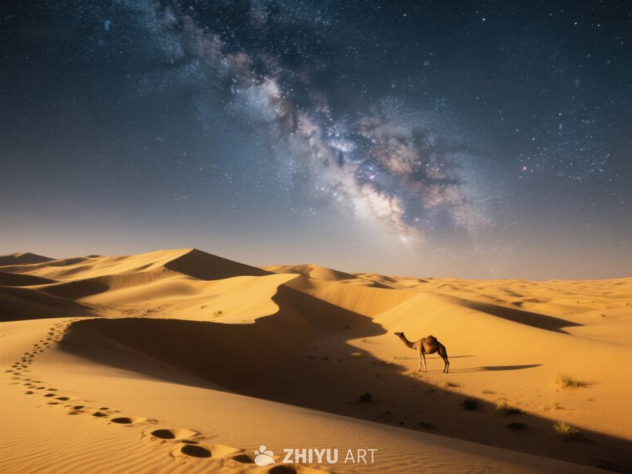 沙漠夜景：星空下的骆驼足迹 86