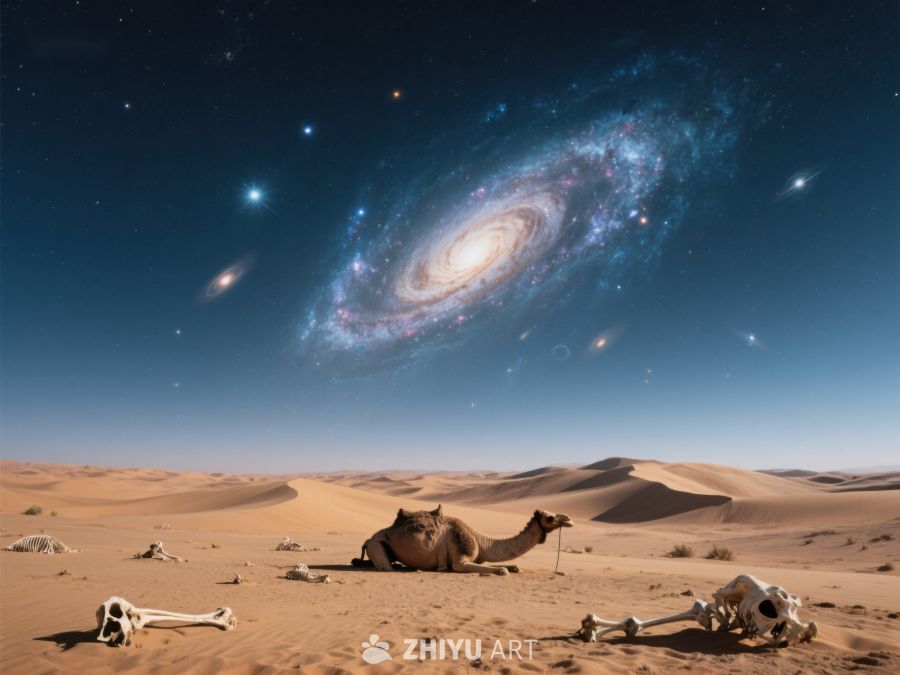 沙漠夜空下的骆驼与星系 110