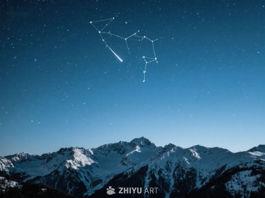 雪山夜空下的星座与流星 237