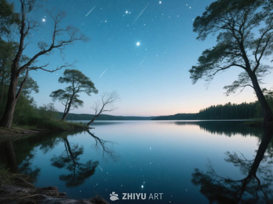 夜空流星划过静谧湖面 264