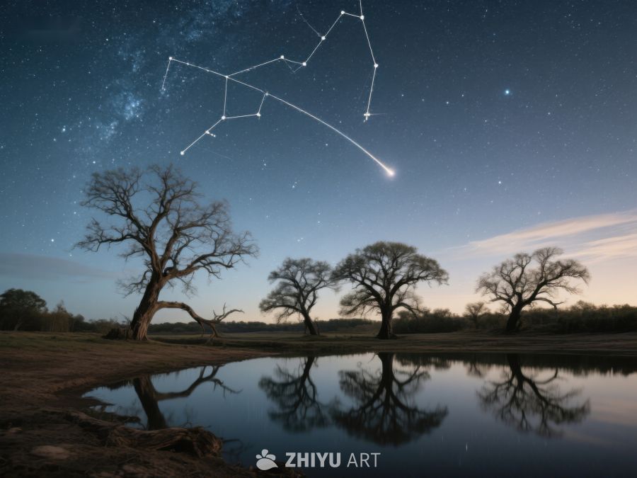 夜空下的树影与星座 387
