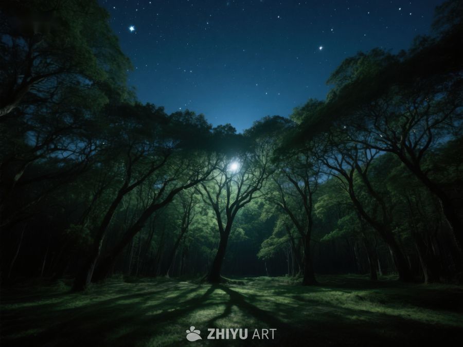 夜幕下的森林，星光与月光交织 502