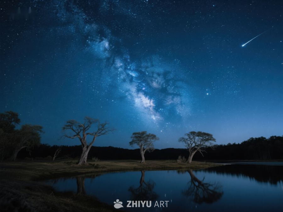银河映照湖面，夜空流星划过 547
