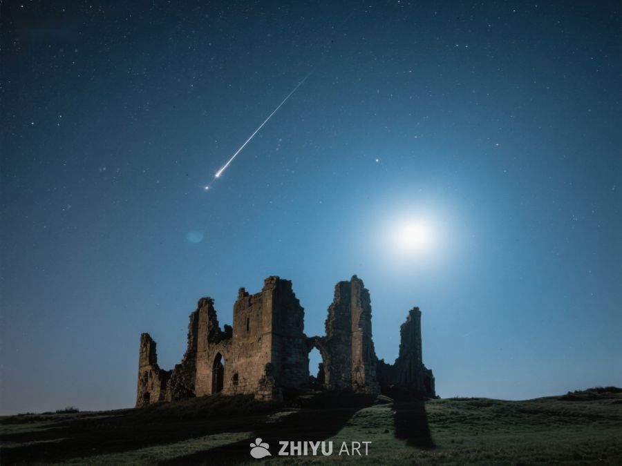 月夜流星划过古堡遗迹 590